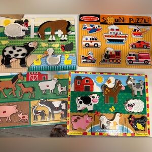 Bundle of Melissa and Doug Puzzle vehicles and farm animals